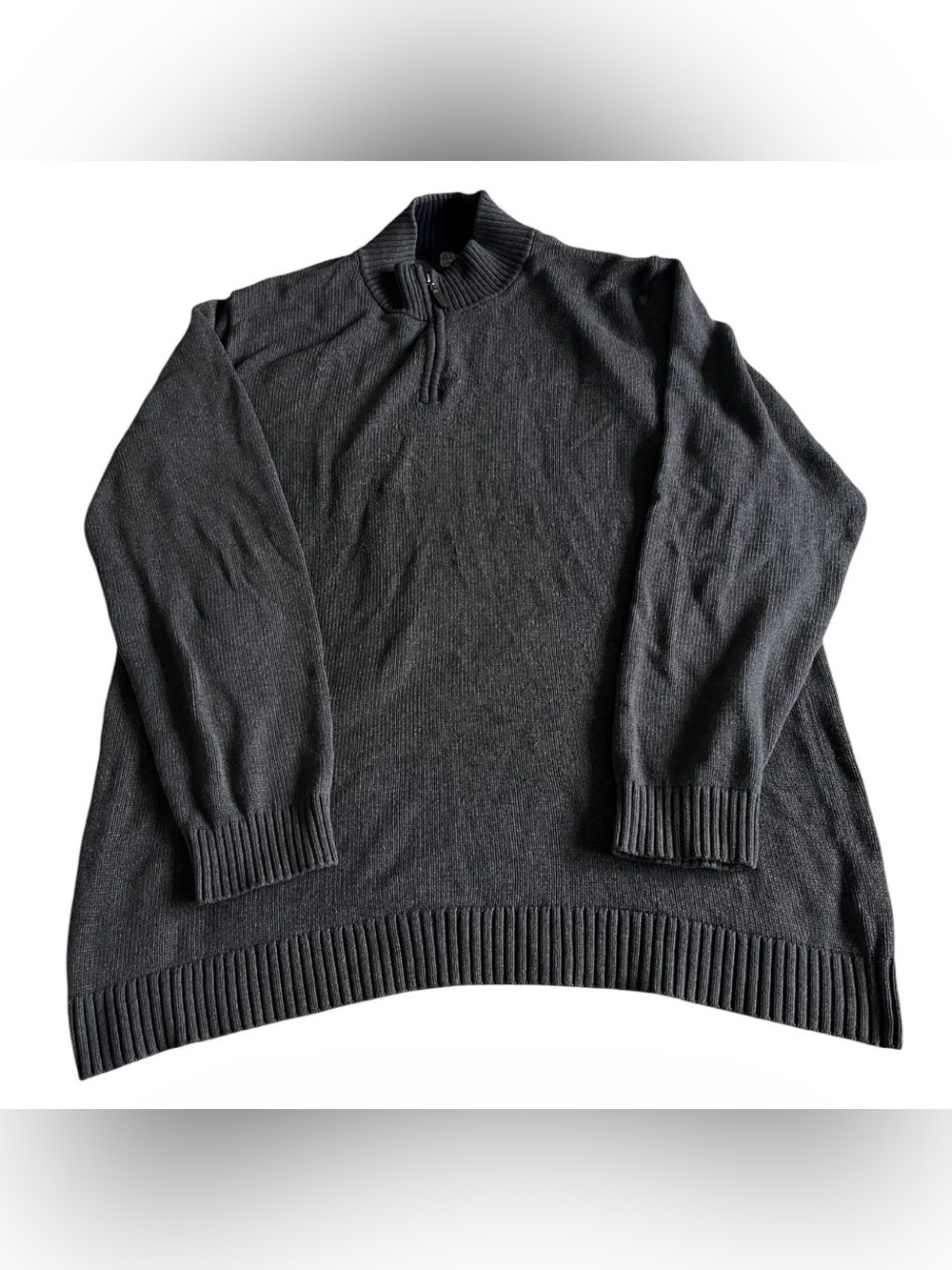 LL Bean Sweater Mens 2XL Tall Navy Grey 1/4 Zip Pullover Mock Neck Preppy Cotton